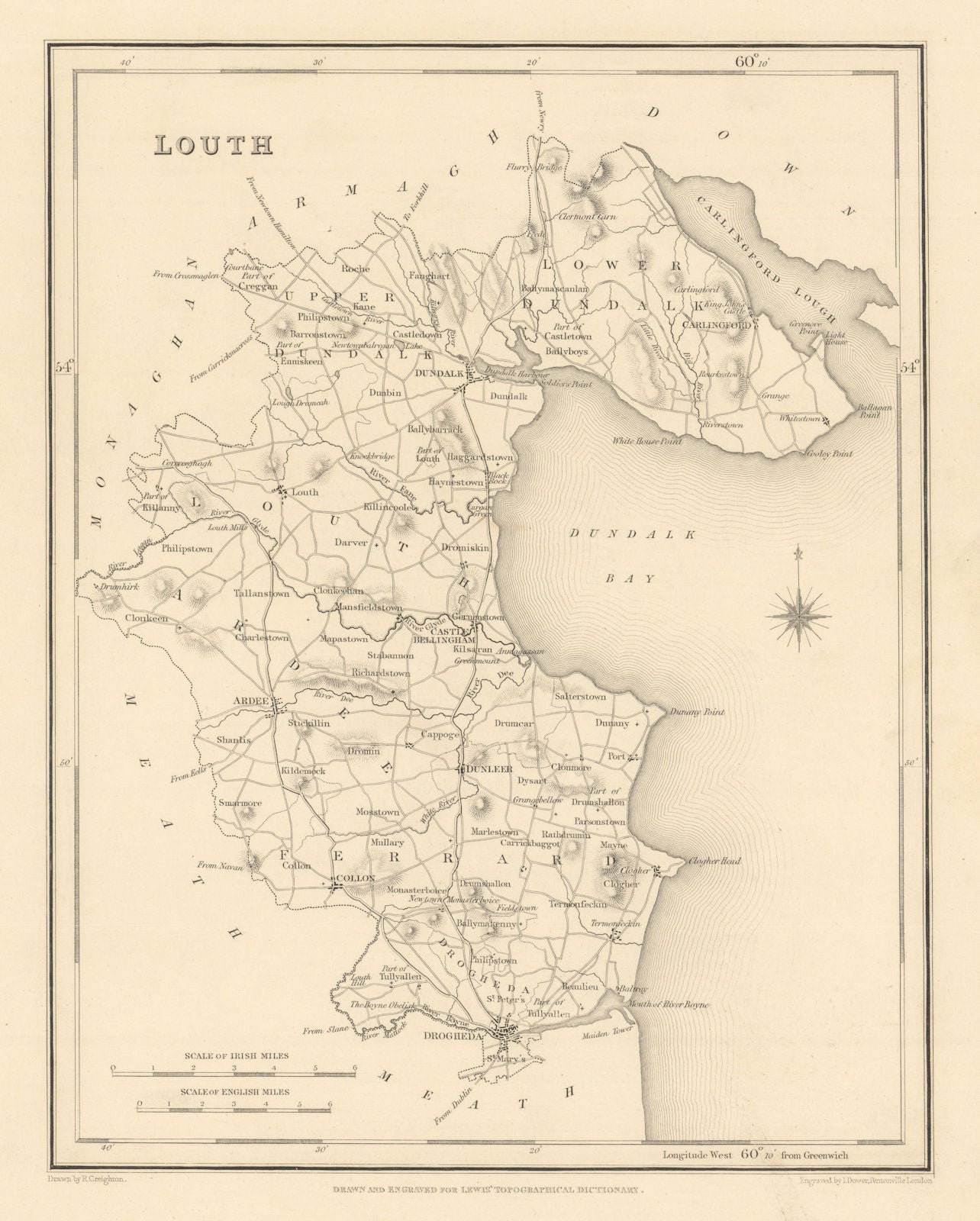COUNTY LOUTH antique map for LEWIS by CREIGHTON & DOWER - Ireland 1837 old